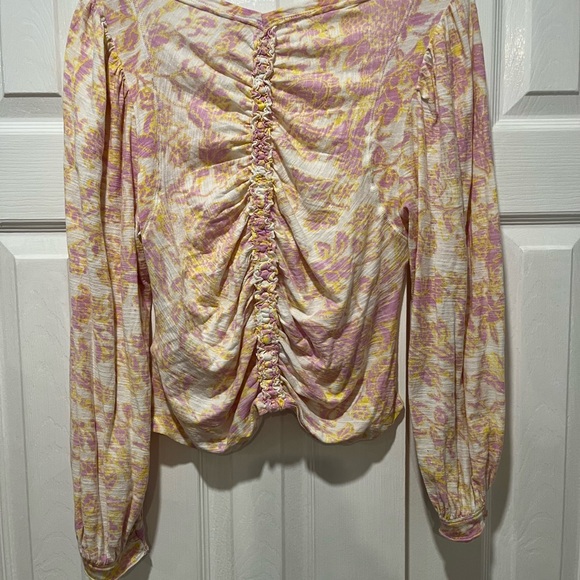 Free People Ruched Blouse - Pink and Yellow - Picture 3 of 4
